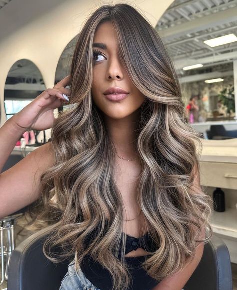 2024 Summer Hair Trends Color, Chocolate Hair With Dimension, Balayage Hair Indian, Capuchino Hair Color, Highlights For Brown Skin Tone, Caramel Beige Hair, Soft Brown Hair Balayage, Beige Brunette Balayage, Beige Blonde Hair Balayage