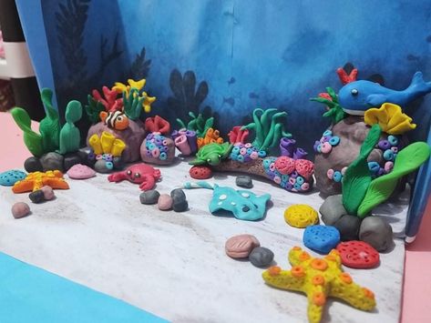 Aquarium, clay, Box, clay fish, clay corals Clay Aquarium, Kindergarten Projects, Clay Creations, Clay Art, In A Box, A Box, Art