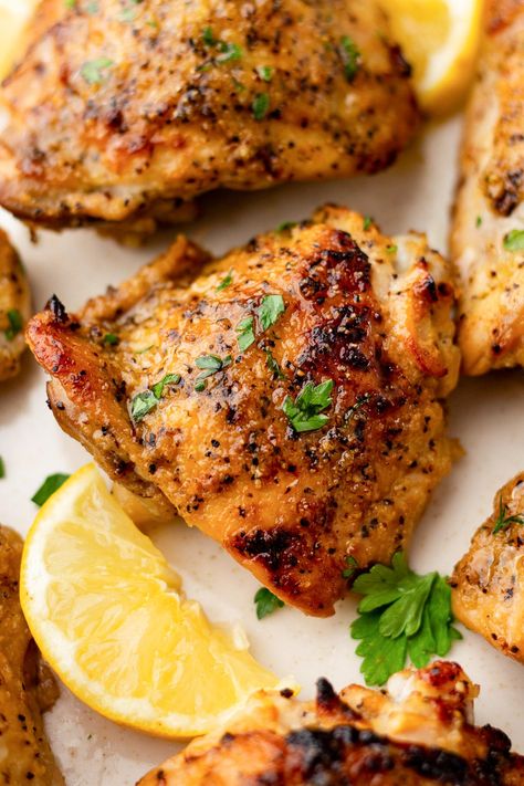 Lemon Pepper Chicken Thighs Chicken Thigh Lemon Pepper, Lemon Pepper Chicken Thighs, Lemon Pepper Marinade, Pineapple Lemonade Recipe, Baked Lemon Pepper Chicken, Chicken Thigh Marinade, Lemon Chicken Thighs, Chicken Thighs Dinner, Lemon Garlic Butter Sauce