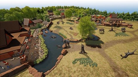 Planet Zoo Elephant Habitat, Elephant Habitat, Zoo Boo, Zoo Inspiration, Zoo Design, Habitats Projects, Enclosure Ideas, Zoo Architecture, Zoo Ideas