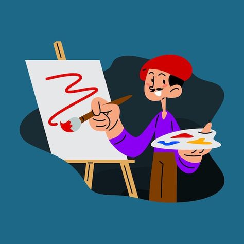 Painter character doing paint work flat ... | Premium Vector #Freepik #vector #painter-artist #artist #flat #illustrations Painter Drawing Character Design, Painter Character Art, Logo Design Artist, Painter Character Design, Painter Character, Painter Illustration, Adobe Tips, Colored Pencil Portrait, Man Illustration