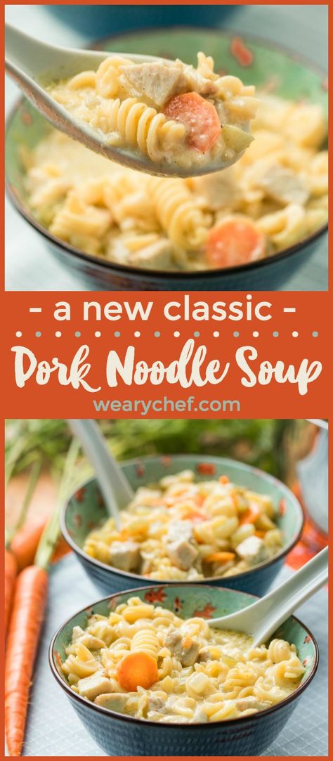 Soup With Reames Noodles, Leftover Pork Soup, Soup Using Pork, Pork And Rice Soup, Pork Noodle Soup Recipes, Soup With Pork Tenderloin, Leftover Pork Soup Recipes, Leftover Pork Loin Recipes Soup, Pork And Noodles Recipes