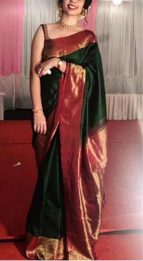 Trendy Wedding Sarees, Marathi Wedding Groom Outfit, Silk Saree Styles Wedding, Pattu Saree Look, Silk Saree Look Traditional, Maharashtrian Saree Look, Saree Styles Wedding Traditional, Saree Styles Wedding, Latest Wedding Saree Collection