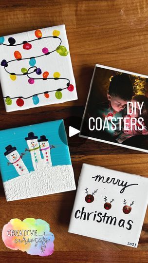 How sweet are these adorable coaster tiles?!  ✨ Comment TILE and I’ll sent you the link to everything you need - keep reading for the full directions!   Here’s how to do it: 1️⃣ Pick up 4x4 white tiles (like 13 cents each) - you’ll want a set of 4 per gift. Also grab a can of Rustoleum Gloss Clear Enamel and Scotch bumper button protectors. 2️⃣ Make your tiles (See below) 3️⃣ Spray LIGHTLY with the Rustoleum sealant. Do a second coat after dry Add bumpers and you’re done!  ✨ Here’s the ones we did and how we did them: (disclaimer- directions may look a little different than my video because I want you to learn from things I would’ve done differently 😂  🎄FINGERPRINT LIGHTS 1️⃣ Draw a squiggle line on Sharpie to represent the string of lights Add little circles around it so you know where Tile Gifts From Kids, Ceramic Tile Coasters Diy Kids Christmas, Sharpie Tile Coasters, Ceramic Tile Crafts Christmas, Christmas Tiles Parent Gift, Tile Crafts Ideas Ceramic, Kid Made Christmas Gifts, Coaster Tiles, Ceramic Tile Crafts