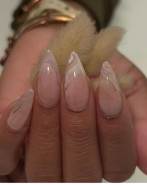 Gelx Inspo Nails Simple, Neutral Formal Nails, Natural Nails Acrylic Design, Tapered Almond Nails, Nailbayo Nail, Milky Acrylic Nails, French Marble Nails, Marble Nails Almond, Almond Marble Nails