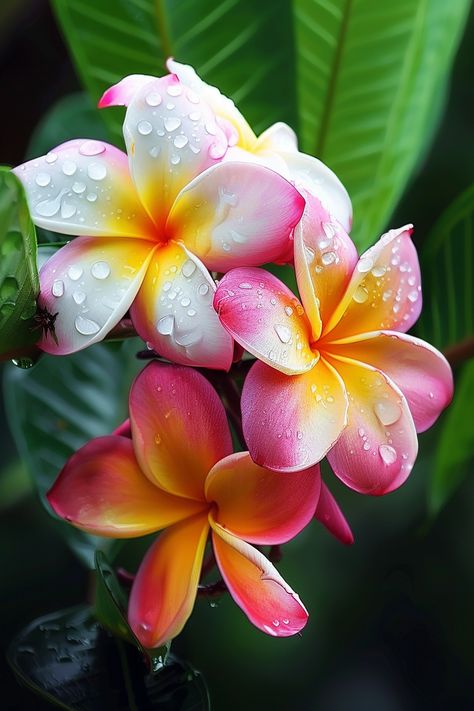 Plumeria, also known as Frangipani, is famous for its fragrant, waxy flowers which come in a variety of colors including white, yellow, pink, and red. These flowers are often used in leis and have an intoxicating scent.  Light: Full sun. Water: Water deeply but infrequently, allowing the soil to dry out between waterings. Soil: Well-draining soil. Temperature: 60-75°F (15-24°C). Humidity: Moderate to high. Fertilizer: High-phosphorus fertilizer, every 2-3 months.Plumeria's fragrant blooms are perfect for tropical-themed gardens or container planting.  Plumeria's fragrant blooms are perfect for tropical-themed gardens or container planting. Tropical Flowers Photography, Frangipani Plant, Cynthia Tattoo, Exotic Flowers Tropical, Fiori Frangipani, Colombian Flowers, Red Frangipani, Plumeria Plant, Pink Frangipani