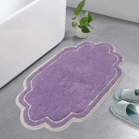 Amazon.com: Home Weavers Allure Collection 100% Cotton Tufted Bathroom Rug, Soft and Absorbent Bath Rugs, Non-Slip Bath Carpet, Machine Wash Dry Bath Mats for Bathroom Floor, 21"x34" Bath Rug, Purple : Home & Kitchen Luxury Bath Rugs, Purple Bathrooms, Bathroom Carpet, Cotton Bath Rug, Trendy Bathroom, Bath Rugs Sets, Solid Color Backgrounds, Beautiful Bathrooms, Bathroom Rug