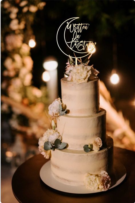 Sun And Moon Wedding Cake, Stars Wedding Cake, Astrology Cake, Celestial Wedding Cake, Written In The Stars Wedding, Moon Wedding Cake, Celestial Cake, Starlight Wedding, Moon Cake Topper