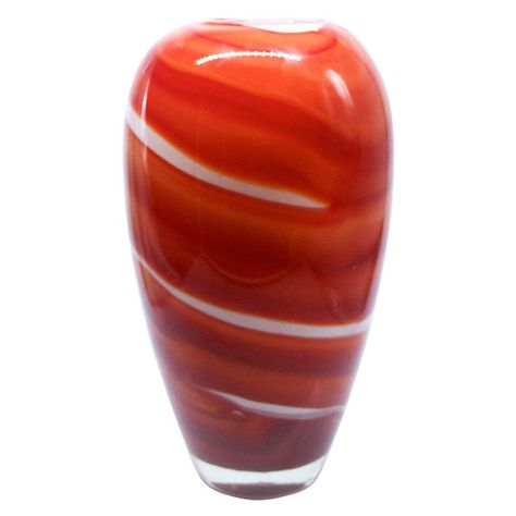 Red, orange and white Murano Venetian MCM glass vase style of Barbini, circa 1970 The impact and influence of Barbini throughout the decades is immeasurable in the 1960s as for so many artists the new decades inspired energy and creativity Measures: Height 28 cms Diameter at widest 17 cms Weight 2.5 kgs. Red Glass Vase, Red Murano Glass Necklace For Gift, Murano Italy Glass Sculpture, Italian Mid Century Modern, Murano Glass Vase, Red Murano Glass Vase, Vases And Vessels, Murano Glass, Decorative Objects