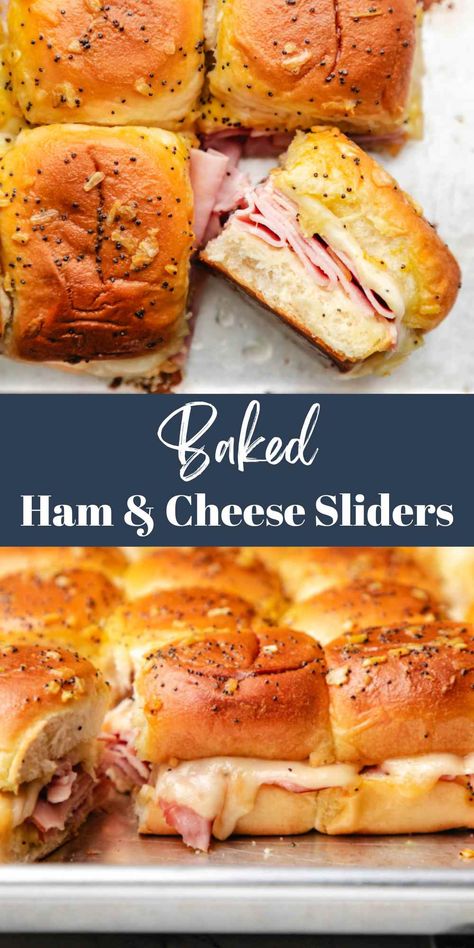 Baked Ham and Cheese Sliders - I Heart Eating Ham Cheese Sliders Easy, Best Ham Sandwich, Baked Ham And Cheese Sliders, Sliders Sandwiches, Healthy Ham, Summer Lunch Recipes, Ham Rolls, Ham Cheese Sliders, Ham Sliders