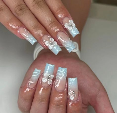 Hello welcome to my shop. I only use high-quality materials to create a luxurious nail press that you can trust to be strong and long-lasting. Hope you can find your favorite nails. My nails will last: Use adhesive sheets (provided with nail kit) for 1-2 days Use nail glue for 2-3 weeks. All nails can be reused multiple times if you take good care of them. If you would like a custom size, please fill out the personalization section under product options. If you're not sure how to measure your na Nails With Gel Designs, Nails Acrylic Designs Blue, 3d Flower Nails Medium Length, Medium Length Nails With 3d Flowers, Acrylic Nails 3d Flowers, Nail Designs Cute, Winter 3d Nails, Nails 3d Flowers, 3d Flower Nails Blue