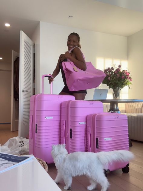 Marketing Coordinator, Stanley Products, Pink Suitcase, Cute Travel Outfits, Pink Luggage, Cute Luggage, Airport Fits, Packing Bags, Cheesy Quotes