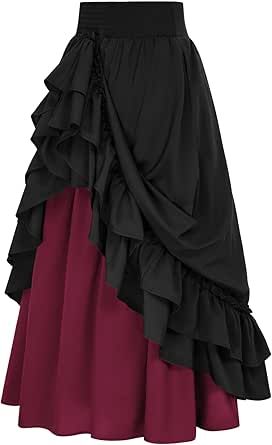 Scarlet Darkness Victorian Maxi Skirt for Women Renaissance Long Double-Layer Ruffle Skirt Top In Pizzo, Victorian Skirt, Layered Ruffle Skirt, Vintage Midi Skirt, Steampunk Skirt, Party Rock, Retro Costume, Womens Maxi Skirts, Half Skirt