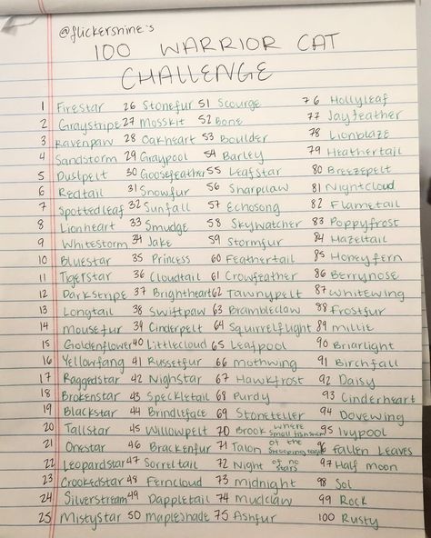 Warrior Cats Challenge, 100 Warrior Cats Challenge, 30 Day Warrior Cat Challenge, Warrior Cat Generator, Warrior Cats Oc Creator, M.jay Warrior Cats Art, Warriors Memes, Erin Johnson, Pet Frogs