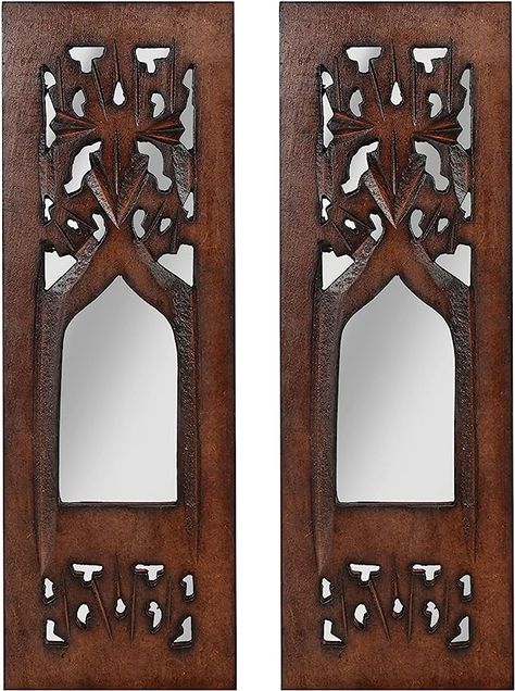 Amazon.com: Wooden Designer Wall Hanging Plaques Wall Décor Jharokha With Mirror, Elegant Sculpture Wall Décor Panel to Enhance the Décor of Your Room or Office - 12x4 Inch - Burnt Set of 2 : Home & Kitchen Elegant Sculpture, Wall Shrines, Carved Wall Decor, Wooden Wall Panels, Sculpture Wall, Designer Wall, Decorative Wall Plaques, Wooden Wall Hangings, Moroccan Decor