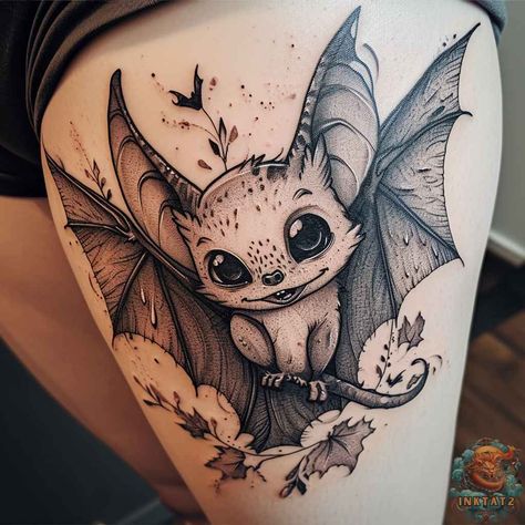 Unleashing the Mystique: Exploring the Symbolism of Bat Tattoos: 84 Designs - inktat2.com Half Wrist Tattoos For Women, Tattoo Ideas Bat, Bat Hand Tattoos For Women, Cute Bat Tattoos, Bat Tatoos Ideas, Bat Dagger Tattoo, Thing Tattoo, Bat Back Tattoo, Bat Skull Tattoo Design