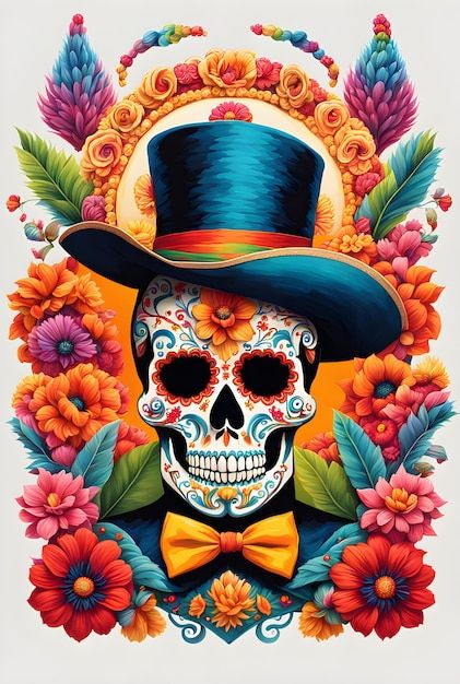 Illustration of colorfully decorated Day of the Dead sugar skulls traditional mexican festival Day Of The Dead Illustration, Sugar Skull Ideas, Dead Of The Dead, Sugar Skull Images, Mexican Skull Art, Mexican Calavera, Sugar Skull Art Drawing, Skull Artwork Illustrations, Skull Portrait