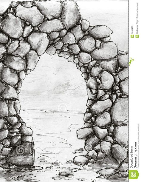 Ruins Artwork, Drawing Rocks, Water Architecture, Beach Mural, Sea Drawing, Ballpoint Pen Art, Pencil Drawings For Beginners, Architect Drawing, 3d Art Drawing