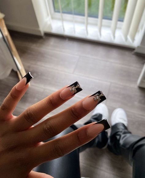 Sqaure Nails, Future Nails, Black French Tip, Black French Tips, Acrylic Toe Nails, Black Acrylic Nails, Red Acrylic Nails, Girly Acrylic Nails, French Tip Acrylic Nails