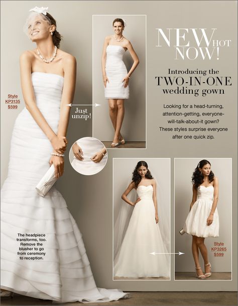 David's Bridal two-in-one wedding dresses  Jasmine Couture T387   Romona Keveza L188  First of all, Happy new year my darlings, I’ve been hi... Wedding Dress Long To Short, Convertible Wedding Dress, Bridal Image, Jasmine Wedding Dress, Convertible Wedding Dresses, Cheap Bridal Dresses, Short Bridal Dress, Superhero Wedding, Second Dress