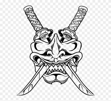 Cool Png Images, Simple Samurai Drawing, Simple Oni Mask Tattoo, Samurai Mask Drawing, Japanese Mask Meaning, Oni Drawing, Oni Mask Drawing, Tattoo Transparent Png, Tattoo Hd