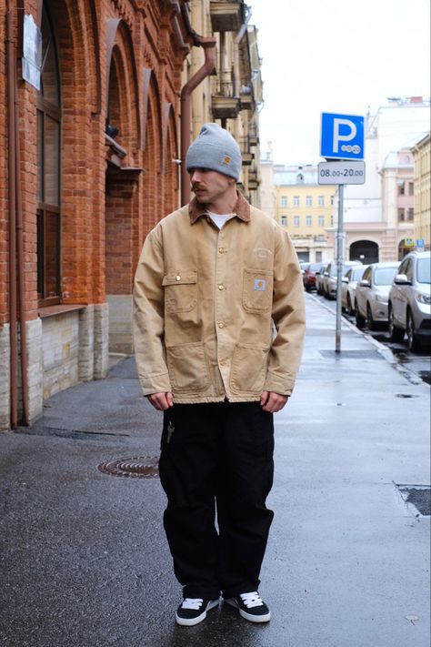 Winter Street Style Men, Workwear Outfit Men, Carhartt Street Style, Carhartt Fits, Carhartt Outfit Men, Carhartt Mens Fashion, Jacket Outfit For Men, Americana Fashion Men, Carhartt Jacket Outfit