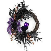 Outdoor Halloween Wreath, Halloween Wreaths For Front Door, Halloween Decorations Wreaths, Black Halloween Wreath, Purple Led Lights, Owl Wreath, Willow Leaves, Halloween Witch Wreath, Spooky Wreath