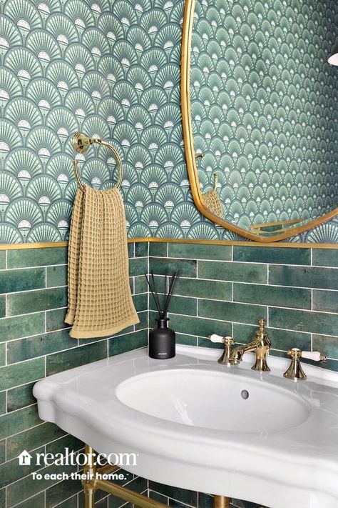 Mint green tile bathroom