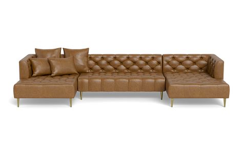 Ms. Chesterfield is our lighter, softer take on the classic Chesterfield sofa. We took the old-fashioned men's club design and gave it a more modern feel. The leather U-sectional sofa is a statement piece that can be customized to suit any room. We've kept the Chesterfield's signature tufting, but deconstructed its traditionally heavy shape. The back hits you at just the right height for maximum comfort, while the deep seat practically demands stretching out for a good nap. Both the seat and bac Tufted Sectional, Soft Layer, Custom Sectional Sofa, Leather Sectional Sofa, Soft Layers, Interior Define, Chesterfield Sofa, Leather Sectional, Living Room Sectional