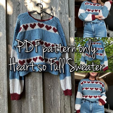 Heart So Full PDF PATTERN - abovecrochet's Ko-fi Shop - Ko-fi ❤️ Where creators get support from fans through donations, memberships, shop sales and more! The original 'Buy Me a Coffee' Page. Crochet Mosaic Sweater, Tapestry Crochet Sweater, Free Crochet Sweater Patterns, Free Crochet Sweater, Camisole Pattern, Plus Size Crochet, Crochet Shrug Pattern, Crochet Shell Stitch, Sweater Patterns