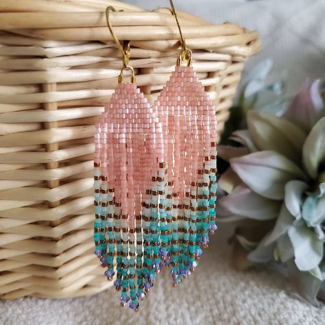 Coral Mermaid, Seed Bead Fringe Earrings, Bead Fringe Earrings, Seed Bead Jewelry Patterns, Bead Fringe, Brick Stitch Earrings, Seed Bead Patterns, Beaded Earrings Patterns, Beaded Fringe