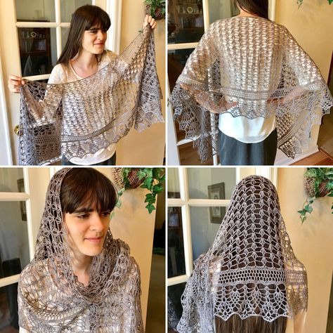 Garden Party Crocheted Lace Shawl/Wrap in Light Gray (Custom Order) Crochet Chapel Veil Pattern Free, Crochet Veil Pattern Free, Crochet Chapel Veil, Crochet Mantilla, Catholic Crochet, Crochet Veil, Veil Pattern, Crochet Wardrobe, Wedding Crochet Patterns