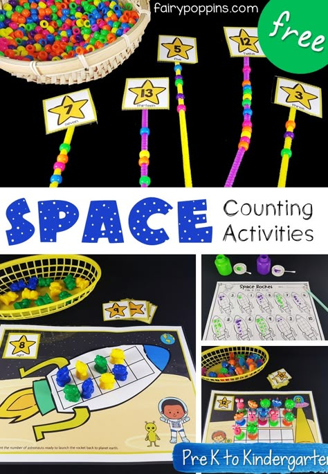 These free space counting activities help kids learn about numbers up to twenty. They're a fun addition to preschool and kindergarten math centers. S Is For Space, Space Small Group Activities Preschool, Space Centers Preschool, Space Theme For Preschool, Space Preschool Activities, Squirrel Scouts, Space Activities Preschool, Space Math, Space Theme Preschool