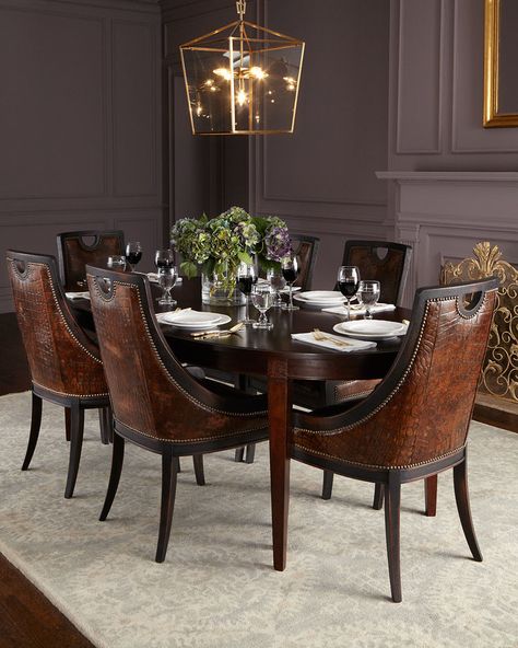 Old Hickory Tannery Cinda Leather Dining Chair Brown Dining Room, Old Hickory Tannery, Leather Dining Room Chairs, Old Hickory, Leather Dining Chair, Dining Room Table Decor, Luxury Dining Room, Elegant Dining Room, Luxury Dining