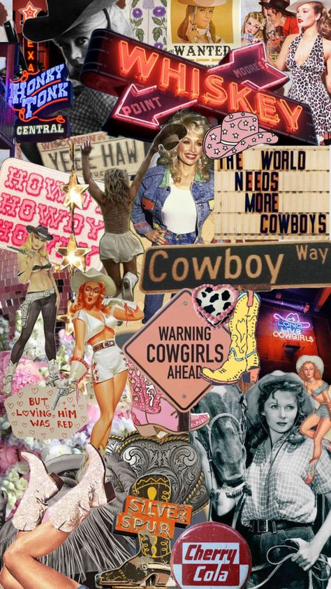 #cowgirl #countrygirl #western Pink Cowgirl Poster, 50s Western Aesthetic, Retro Western Bachelorette Party, Western Collage Pictures, Cowgirl Core Aesthetic, Cowgirl Branding, Western Vintage Aesthetic, Retro Cowgirl Aesthetic, Cowgirl Aesthetic Wallpaper