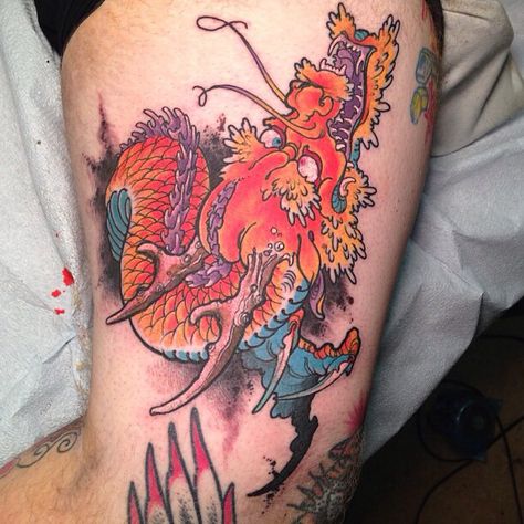 James Tex - Deadly Tattoos Inc. Calgary, Canada. Tattoo. Thigh. Dragon. Japanese. Deadly Tattoo, Tex Tattoo, Canada Tattoo, Dragon Japanese, Dragon Sleeve, Nice Tattoos, Tattoo Thigh, Thanh Long, Japanese Tattoos