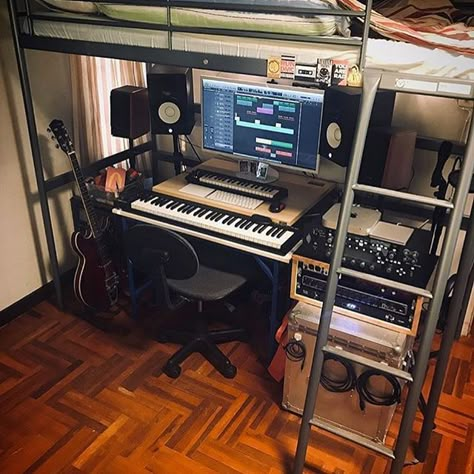 Small Music Studio Ideas, Small Music Studio, Bedroom Music Studio, Home Studio Design, Music Studio Design, Home Recording Studio Setup, Music Bedroom, Recording Studio Setup, Home Studio Ideas