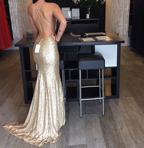 Laurak443 Gold Prom Dresses Long, Modest Prom Gowns, Backless Evening Gowns, Robes Glamour, Gold Prom Dresses, Prom Dresses 2017, Custom Prom Dress, Prom Dresses Sleeveless, Sequin Prom Dresses