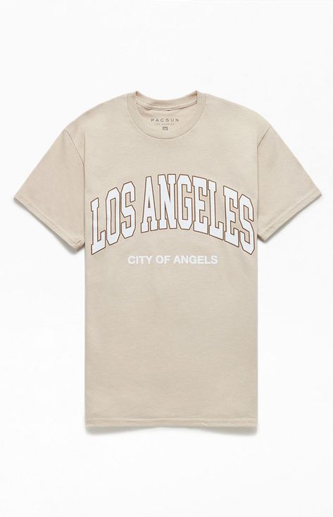 Los Angeles Collegiate T-Shirt Pacsun Shirts Graphic Tees, Los Angeles Tshirt, Angel Shirt, Merch Design, Tan Shirt, Pacsun Mens, Los Angeles Shopping, College T Shirts, Custom Graphics