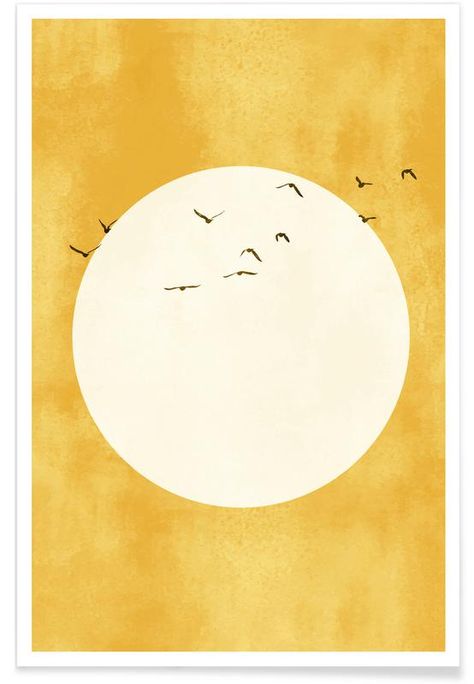 yellow print of the sun with birds Yellow Aesthetic Prints, Poster On Wall Ideas, Yellow Poster Prints, Poster Prints Yellow, Painting Ideas Yellow, Yellow Poster Design, Yellow Art Painting, Wall Prints Bedroom, Yellow Posters