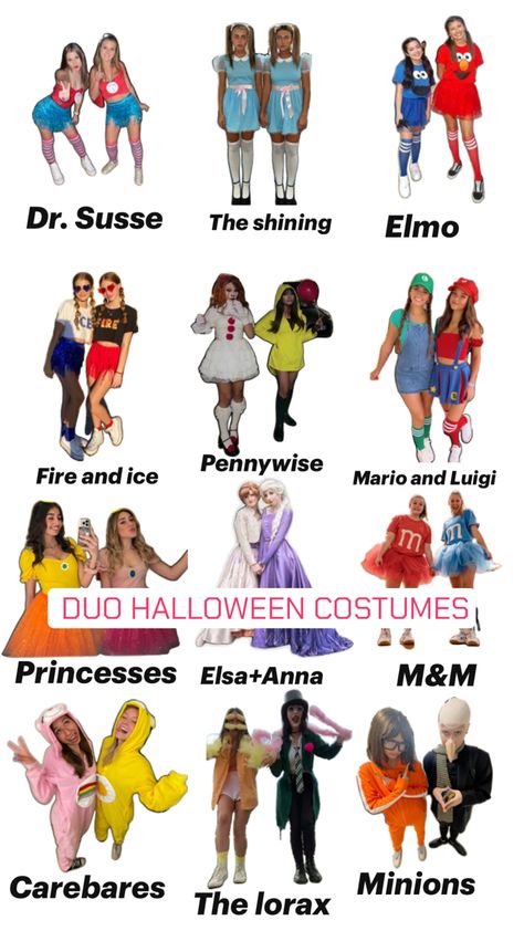 Disney Halloween Duo Costumes, Iconic Duo Day Spirit Week, 4 Person Costume, Easy Character Day Outfits, Disney Character Outfits Spirit Week, Two Halloween Costumes, Twin Day Spirit Week, Two People Halloween Costumes, Costume Duo