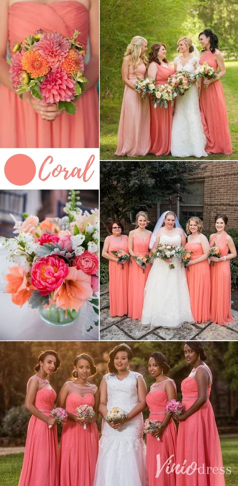 Mismatched Bridesmaid Dresses Fall, Bridesmaid Dresses For Summer, Coral Colored Bridesmaid Dresses, Watermelon Wedding, Watermelon Bridesmaid Dress, Bridesmaid Dresses Short, Wedding Coral, Peach Bridesmaid Dresses, Coral Bridesmaid