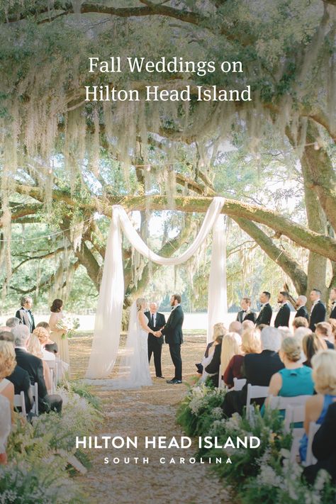 Say 'I do' surrounded by golden sunsets, soft sea breezes, and the vibrant hues of autumn on Hilton Head Island. From intimate beachfront ceremonies to grand celebrations under the Spanish moss, fall is the perfect season for a romantic coastal wedding. Discover how Hilton Head’s natural beauty, stunning venues, and seasonal charm create the perfect backdrop for your special day. Hilton Head Wedding Venues, Rhode Island Wedding Venues, Hilton Head Island Wedding, Hilton Head Wedding, Hilton Head Island South Carolina, Fall Wedding Inspiration, Dream Beach Wedding, Rhode Island Wedding, Itinerary Planning