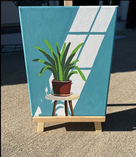 Super simple canvas with a pretty fern sitting on a chair in the sun. I painted this for my sister a while ago and she just doesn't have anywhere to put it now.  This is a perfect piece for any plant lover or if you just need a small piece of decor! I used acrylic paint for this and a canvas.  8 in X 10 in Paintings For Apartment Canvas, Cool Small Canvas Paintings, Simple Painting For Wall, Easy To Make Home Decor, Painting Ideas On A Square Canvas, Small Paintings For Wall, Life Is Good Painting, Mini Canvas Plant Painting, Easy Small Acrylic Painting Ideas