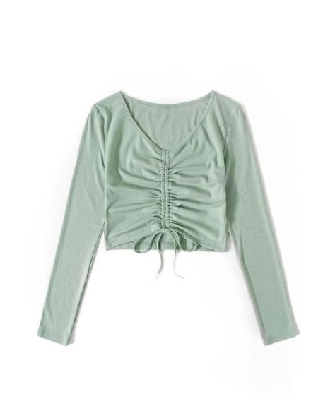 SOLD drawstring ruched ribbed crop top size XS 48,000ll... Check more at PrettyTikTok.com Drawstring Crop Top, Ruched Shirt, Crop Top Long Sleeve, Crop Top Long, Textured Top, Ruched Top, Ribbed Crop Top, Bell Sleeves, Bell Sleeve Top