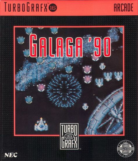 Galaga '88 TurboGrafx-16 Front Cover Turbografx 16, Virtual Boy, Vintage Video Games, Game Change, Game Cartridge, Retro Video, Retro Games, Classic Video Games, Video Games Nintendo