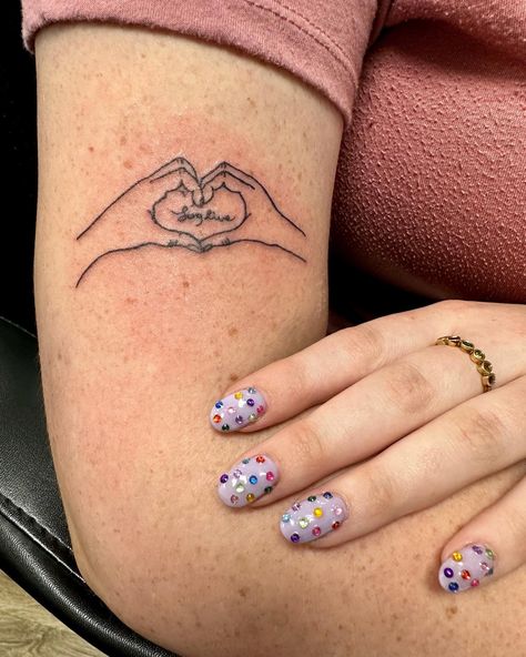 Long Love Tattoo Taylor Swift, Fearless Hand Tattoo, Taylor Swift Hand Heart Tattoo, Taylor Swift Heart Hands Tattoo, Taylor Swift Heart Tattoo, Head First Fearless Tattoo, Speak Now Tattoo Ideas, Taylor Swift Speak Now Tattoo, Taylor Swift Daylight Tattoo