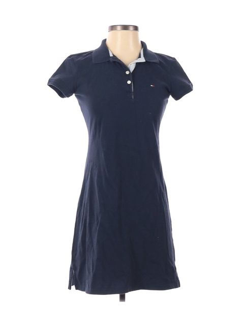 Tommy Hilfiger Casual Dress Size: X-Small Blue Dresses - used. 6% Spandex, 94% Cotton, A-Line, Collared, Solid, Short, Short sleeves | Tommy Hilfiger Casual Dress - A-Line: Blue Solid Dresses - Used - Size X-Small Outfits Con Vestido, Blue Dress Casual, Blue Solid, Button Dress, Tommy Hilfiger Women, Navy Dress, Solid Dress, Women's Casual, Casual Dresses For Women