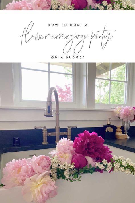 How to Host a Flower Arranging Party On a Budget Make Your Own Bouquet Party Favor, Make Your Own Flower Bouquet Party, Flower Arranging Party Ideas, Make Your Own Bouquet Party, Bouquet Making Party, Flower Arrangement Party, Flower Arranging Party, Flower Arranging Class, Ella Rose