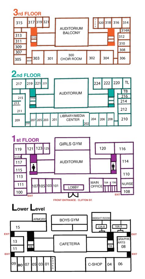 School Layout Ideas, Building Floor Plan, Small School Layout, Bloxburg School Layouts 2 Story With Dorms, Highschool Layout, School Floorplans, Japanese School Layout Bloxburg, Floor Plan School, Sims School Building